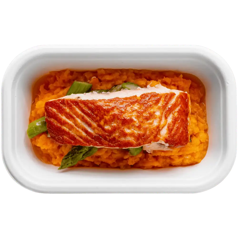 Droogtrainen - Gebakken Zalm, Zoete Aardappel Puree, Groene Asperges thumbnail 3