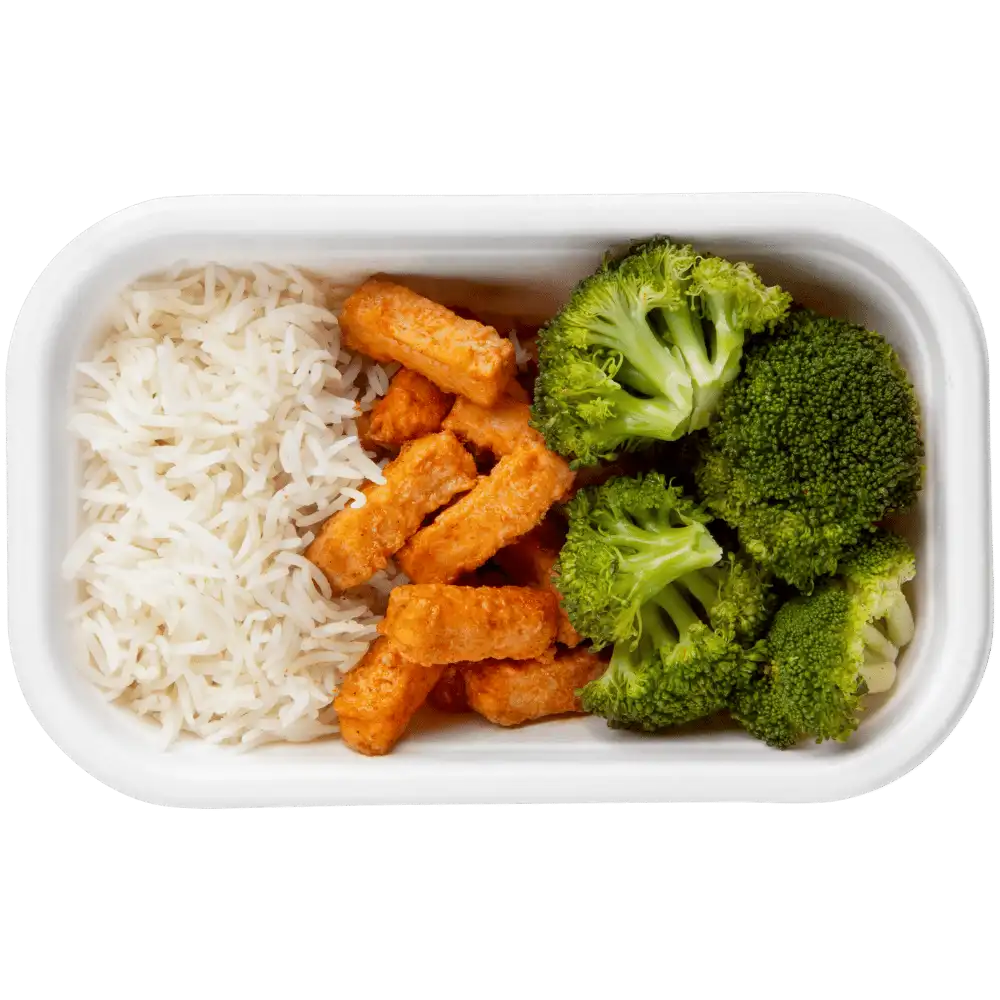 Spiermassa - Gemarineerde vegan kip - Rijst - Broccoli thumbnail 3
